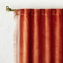 1pc Light Filtering Velvet Macrame Trim Window Curtain Panel Burnt Orange - Opalhouse™ Designed With Jungalow™ -Opalhouse GUEST 9bfd56a0 ad5c 4df0 98b1 851ec6623ce3
